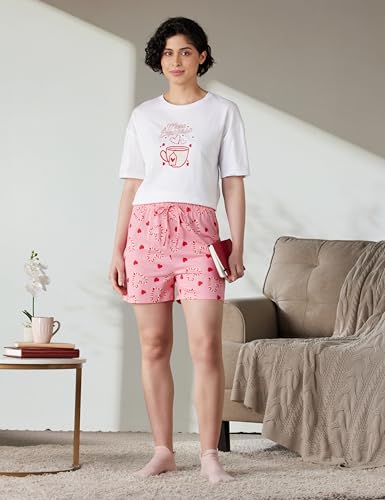 Image of Amazon Brand - Symbol Women's Cotton Oversized Fit T-Shirt and Shorts Night Suit | Two Piece Set (Available in Plus Size)