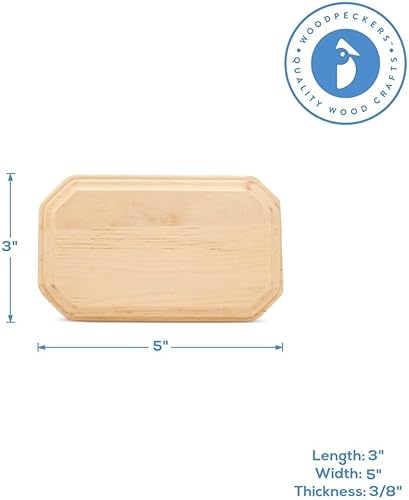 Miniatura 4 de Placa rectangular de madera de 5 pulgadas, 2 piezas de borde biselado recortado esquina sin terminar, tablón de madera para manualidades Woodpeckers