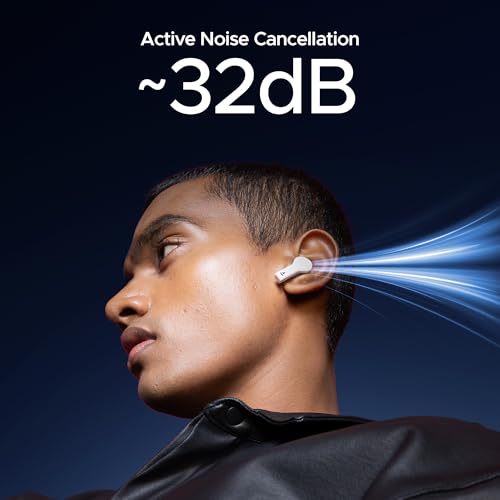Boat Nirvana Space, 360 Spatial Audio, Active Noise Cancellation (~32dB), 100Hrs Battery,4Mics ENx, Fast Charge, v5.3 Bluetooth TWS in Ear Earbuds Wireless Earphones with mic (Celestial White)