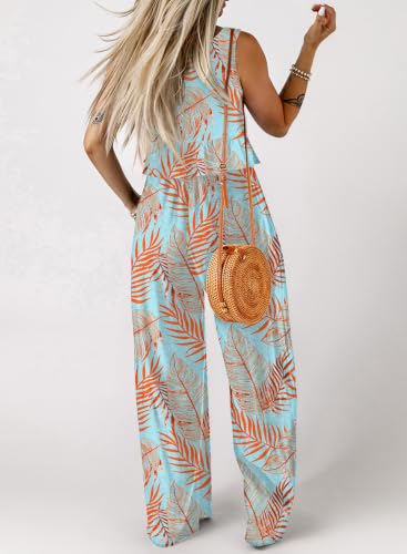 Image of Dokotoo Pants Sets Women 2 Piece Outfits Sleeveless Round Neck Tank Tops Matching Sets for Women Elastic Waist Wide Leg