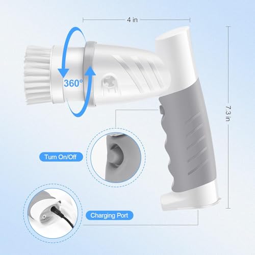 Image of Electric Spin Scrubber, Shower Scrubber with Handle, Waterproof Portable Bathroom Cleaner Brush, Cordless Electric Cleaning Brush with 5 Replaceable Brush Heads for Floor Tile Tub Wall Window Kitchen