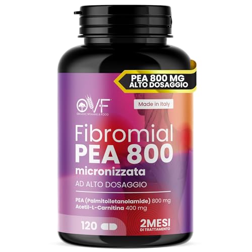 OVF Fibromial PEA 800 120cps Integratore Naturale 100% con Palmitoiletanolamide 800 L Acetil Carnitina 400 Senza Eccipienti, Supporto al Benessere di Nervi e Muscoli per Disturbi Diffusi Made In Italy