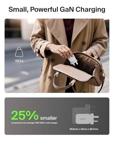 Belkin 3-Port USB-C Plug 70W, Multi-Port GaN Wall Charger with 2x USB-C & 1x USB A Ports, UK and US Plug Tips, Fast Charging for MacBook, iPhone 16, iPad, Samsung Galaxy S25, Google Pixel, etc - White - Image 4