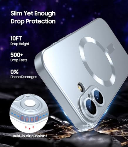 Image of DIZORO Magnetic Case for iPhone 16 Case [Compatible with MagSafe][Built-in Camera Lens Protector] Slim Soft Silicone Bumper Shockproof Metallic Luster Back Cover Phone Case (Sierra Blue)