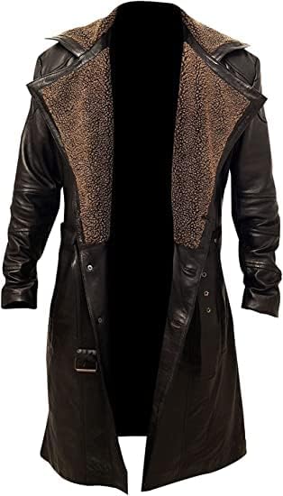 US U&S CRAFTS LLC Blade Runner oficial cuello de piel larga gabardina para hombre - Gabardina de cuero real para hombre