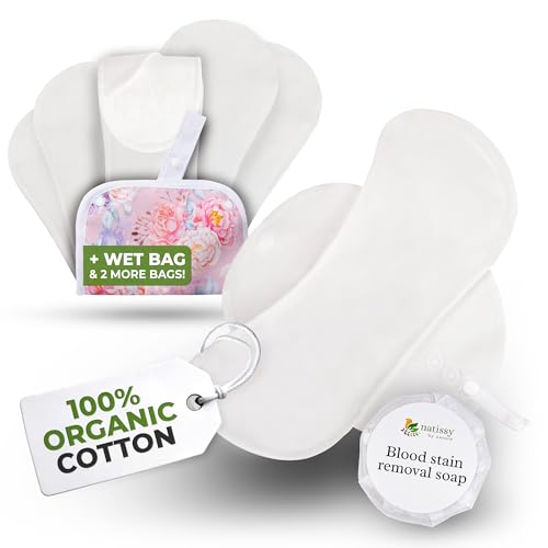 EcoConfort compresas reutilizables en algodón orgánico para flujo ligero (S+M, 6 uds.); lavables a alta T°; suaves y no irritantes, compresas tela para una higiene menstrual de mujeres y adolescentes