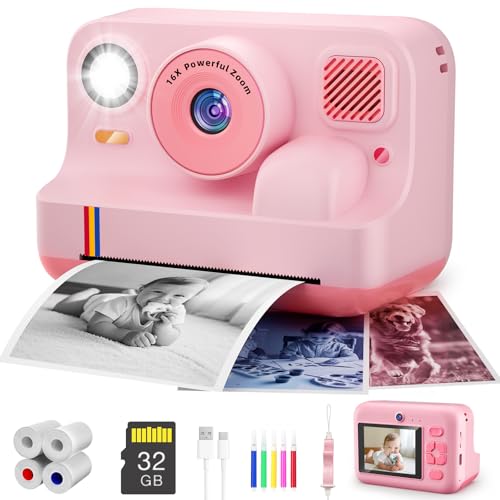 Instant Print Camera for Kids, App Printing, 1080P Video, Dual-Lens Selfie Digital Camera with 32G...