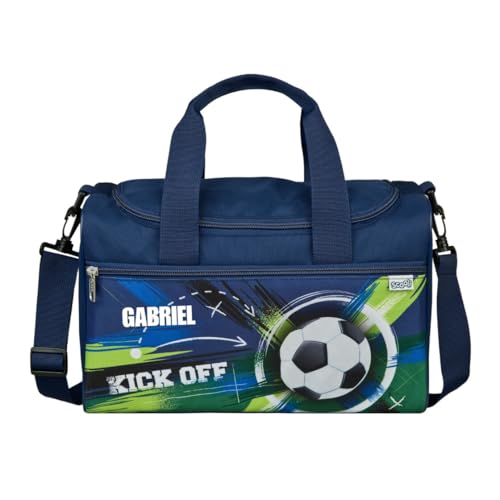 Sporttasche Jungen mit Name personalisiert, Soccer Champ Fußballtasche, Kleine Reisetasche Schwimmtasche Kindersporttasche Fußballmotiv