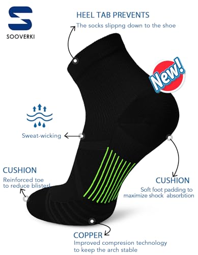Image of Sooverki Copper Compression Socks Women and Men 6 Pairs - Circulation Arch Support Plantar Fasciitis Running Ankle Socks