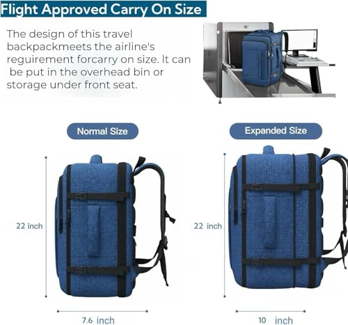 Image of 55L Extra Large Travel Backpack for Men & Women, 60L Expandable Big Capacity For Airplanes, Travel Gifts for Men Women, Carry On Backpack Fits 18.4 Inch Laptop, Luggage Suitcase Daypack Bag, Blue