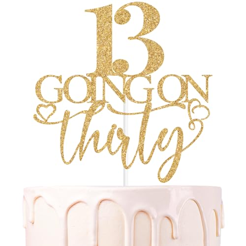 Gold Glitter 13 Going on Thirty Cake Topper, Bro UR A Teenager/13 Officially Teenager, Funny 13th Birthday Party Decorations Supplies