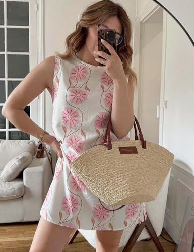 Image of Womens Summer Floral Print Mini Dress Romantic Sleeveless Shift Short Dress Vacation Fairy Dresses