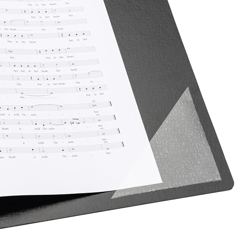 Original Falken Chormappe Gloria DIN A4 aus schwarzer Pappe mit eleganter Prägung ergonomischem Griff Ringmechanik 4 Haltegummis und 2 Sichttaschen innen extrem leicht Notenmappe Gesangsmappe