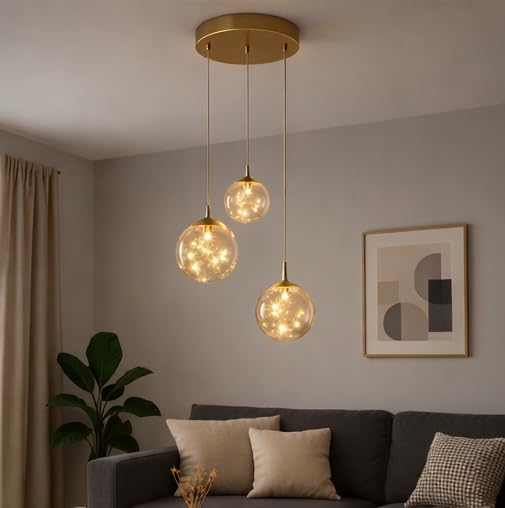 blissbells Straight LED Fairy Ball Gold Pendant Lamp Ceiling Light - Warm White, Pack of 1, Warm White 3