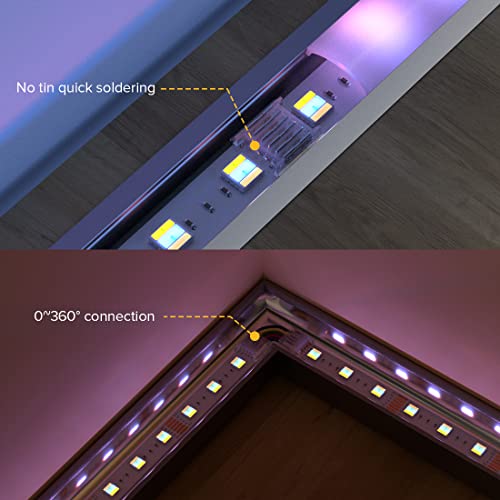 BTF-LIGHTING SMD 6 Pin 12mm 0.47in Width Transparent Connector Kit,4xGapless Solderless 8pcs Corner Connector, 4pcs 5.9in Long 22AWG Extension Wires,Support 5050 SMD RGBCCT LED Strip