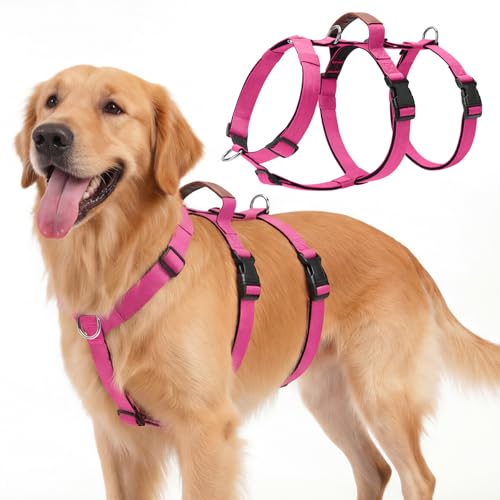 Ledeak Pettorina Cane Taglia Media Grande, Pettorina Antifuga Regolabile con Maniglia Comoda, Imbracatura per Cani Anti Tiro, Pettorine per Cane, Imbracatura Cani Traspirante per Corsa(Rosso Rosa, XL)