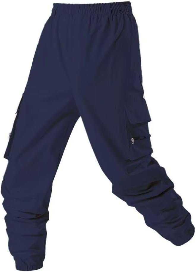 MORISTE Men's Regular Fit Tactical Cargo Pants, Polyester Woven Multi Zipper Pocket Trousers