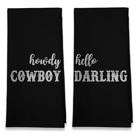 Buildinest Cowboy Kitchen Towels 2 Set Cowboy Retro Dish Towels Flour Sack Towel Funny Hand Towels Tea Towels for Kitchen Bathroom Housewarming Hostess New House(Black)-B32 Cover