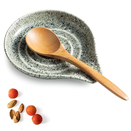 Image of LAUCHUH Spoon Rest for Stove Top, 5 inch Ceramic Spoon Holder for Kitchen Counter Large Spatula Holder for Ladle, Spoons Turner or Tong, Farmhouse Kitchen Decor, Heat-Resistant, Special Gray
