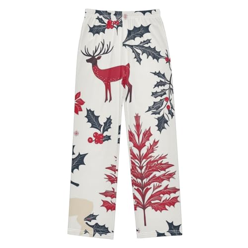 Boys' Pants Christmas Berry Deer Leaves Long Bottoms Jogger Pants Elastic Waist Trousers with Pockets S-XL