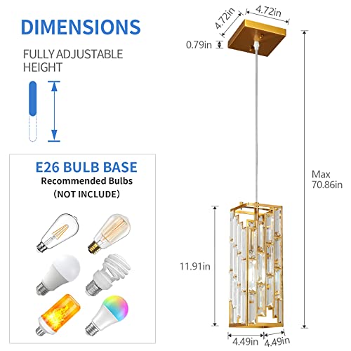 Image of Gold Pendant Lighting Modern Pendant Light, Mini Crystal Chandeliers,Adjustable Pendant Light Fixture for Kitchen Island Dinning Room Bedroom (1 Pack)