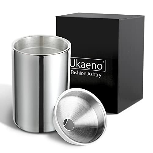 Ukaeno Cendrier avec couvercle, cendrier coupe-vent en acier inoxydable, cendrier pour extérieur, balcon et bureau, coupe-vent et portable, argenté Cover