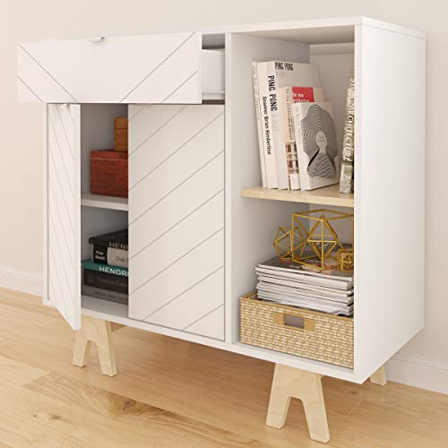 Nexera Gossip Sideboard With Accent Doors, Russian Birch Plywood, 35.75'', White And Beige #TOP1