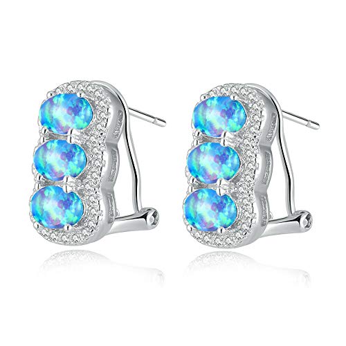 CiNily Wedding Earrings-Opal Earrings with Cubic Zirconia 18K White Gold Plated Women Jewelry Gift Gemstone Engagement Clip Earrings 16mm (Blue)
