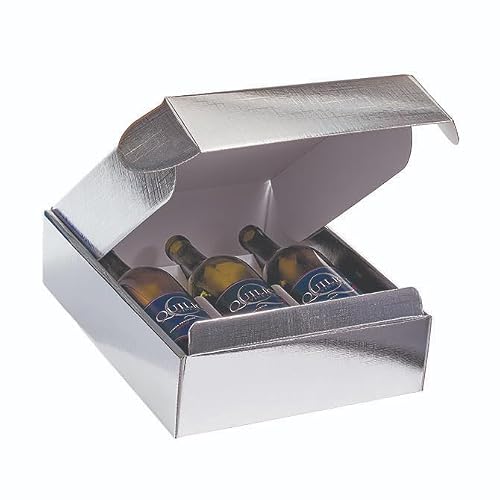 TheBoxDepot Three Bottle Wine Box, 3.50 x 11 x13.38 Inch, 30 Count (Silver Linen Embossed)