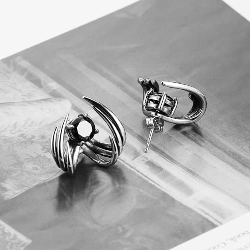 HZMAN Spike Stud Earring for Men Women Stainless Steel Retro Gothic Punk Detachable Sharp Claws with Black Crystal Earring Jewelry Gift4