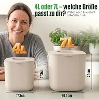YourCasa Biomülleimer Küche 4L - Komposteimer mit herausnehmbarem Sieb & Deckel - geruchsdicht, spülmaschinenfest & ohne Biomülltüten - Bio Mülleimer klein für saubere Küchen (Beige) – Ansicht 3