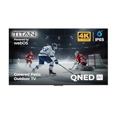 Titan L100 QNED 86" Covered Patio Smart Outdoor TV, IP65 Weatherproof, WebOS 4K, Bonus: Premium Tv Cover + Stream Stick, Dlby Vision-Atmos, Assembled in USA 2 Yr Wty