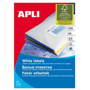 Etichetta Adesivo Apli 1299 Formato 105 X 29 Mm Per Fotocopiatrice Laser Ink-Jet Scatola Con 100 Fogli Din A4