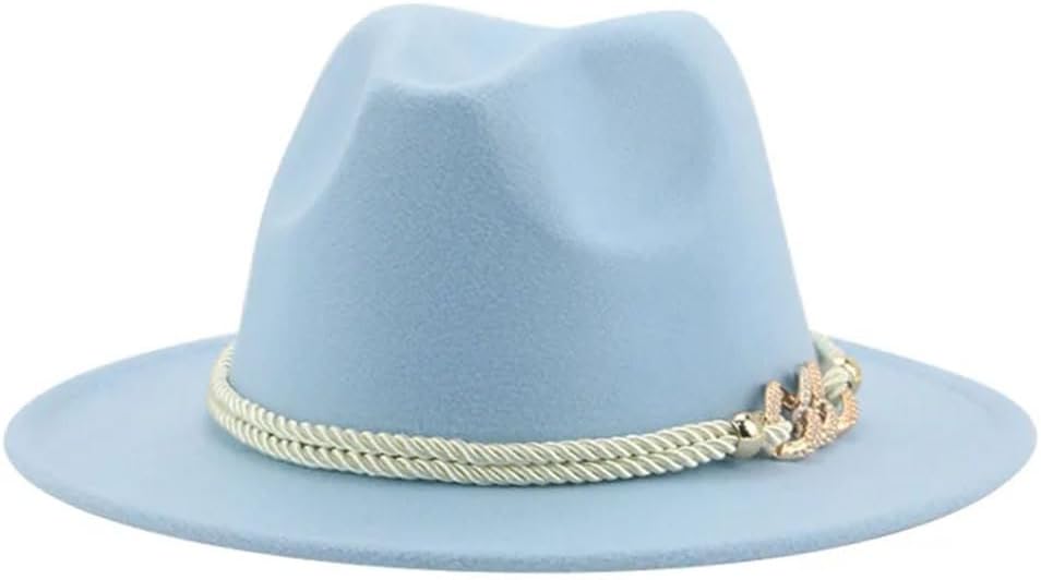 Women Hat Solid Belt Fedora Hats Formal Wedding Church Felted Fedora Hats Sombreros Grass EN8 56-58cm(Adults)