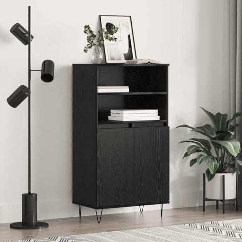 QZZCED Alacena Negro Aparador Alto con Estilo Industrial, Amplio Armario de Almacenaje con 6 Compartimentos 60 x 36 x 110 cm Madera contrachapada