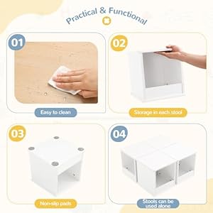 Toddler Table and Chair Set with 4 Storage Stools, Flower Shaped Nesting Design Table with Built-in Pen Holder, Kids Table for Activity/Play/Art/Read/Craft, Natural & White Toddler Table and Chair Set with 4 Storage Stools Flower Shaped Nesting Design Table with Built in Pen Holder Kids Table for ActivityPlayArtReadCraft Natural White