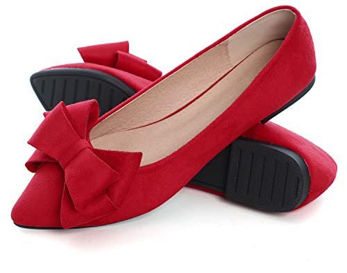 Image of SAILING LU Womens Bowknot Ballet Flats Pointy Toe Suede