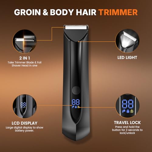 Image of PRITECH Electric Body Hair Trimmer - Waterproof Mens Groin Hair Trimmer Ball Shaver USB Recharge Dock Body Grooming Kit with Ceramic Blade Male Hygiene Razor (Drak Gray)