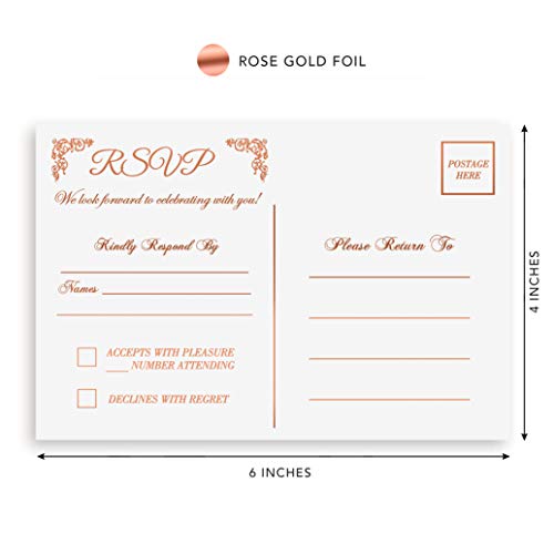 RSVP Postcards for Wedding Rose Gold Foil 4"x6" Responde Cards, RSVP Reply, Wedding, Rehearsal, Baby Bridal Shower, Birthday, Party Invitations RSVP Rose - Thumbnail 2