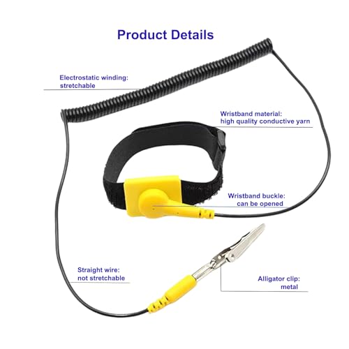 Image of 10 Pack ESD Wrist Strap with Grounding Plug, Adjustable Coiled Cord (Yellow)