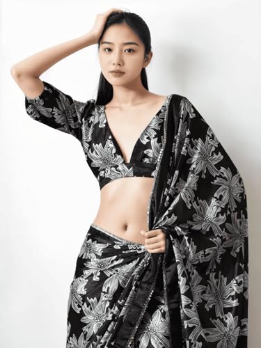 Sari chinnon imprimé fluide au drapé unique et blouse moderne collection femmes 13007