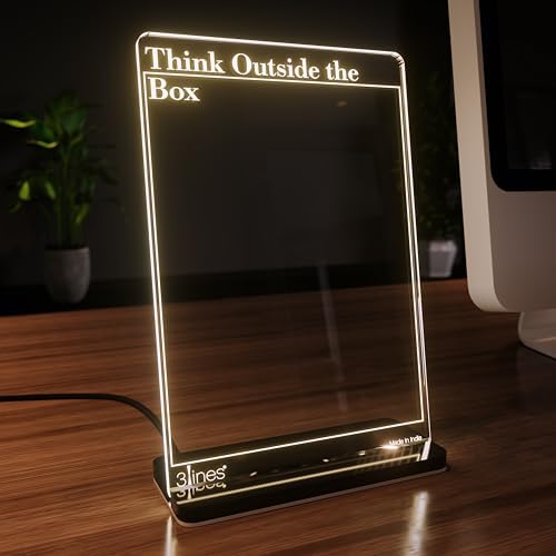 3 Lines Glowrite Acrylic LED Writing Board with USB Stand โ Light-Up Message Board for Home & Office โ Includes 2 Markers โ Think Outside the Box โ Unique Gift โ Regular