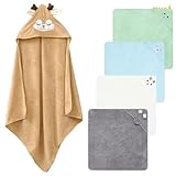 Elyyapt 5 Pack Hooded Baby Towel, Baby Bath Towels with Hood, Large Soft Absorbent Toddler Towel Cute Animal Designs Washcloths Set for Newborn Boys Girls Swimming Beach, 80x80cm