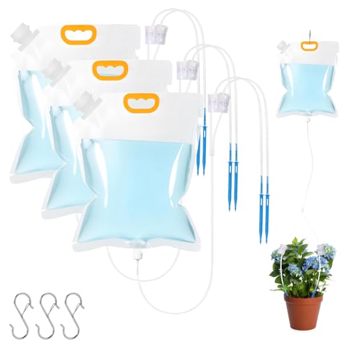 3 Pcs 5L Plant Water Bag Plant Watering System Device Automatic Plant Waterer Self Watering IV Drip Bag Irrigation Drip Watering Bag with Adjustable Flow for Indoor Outdoor Potted Plant