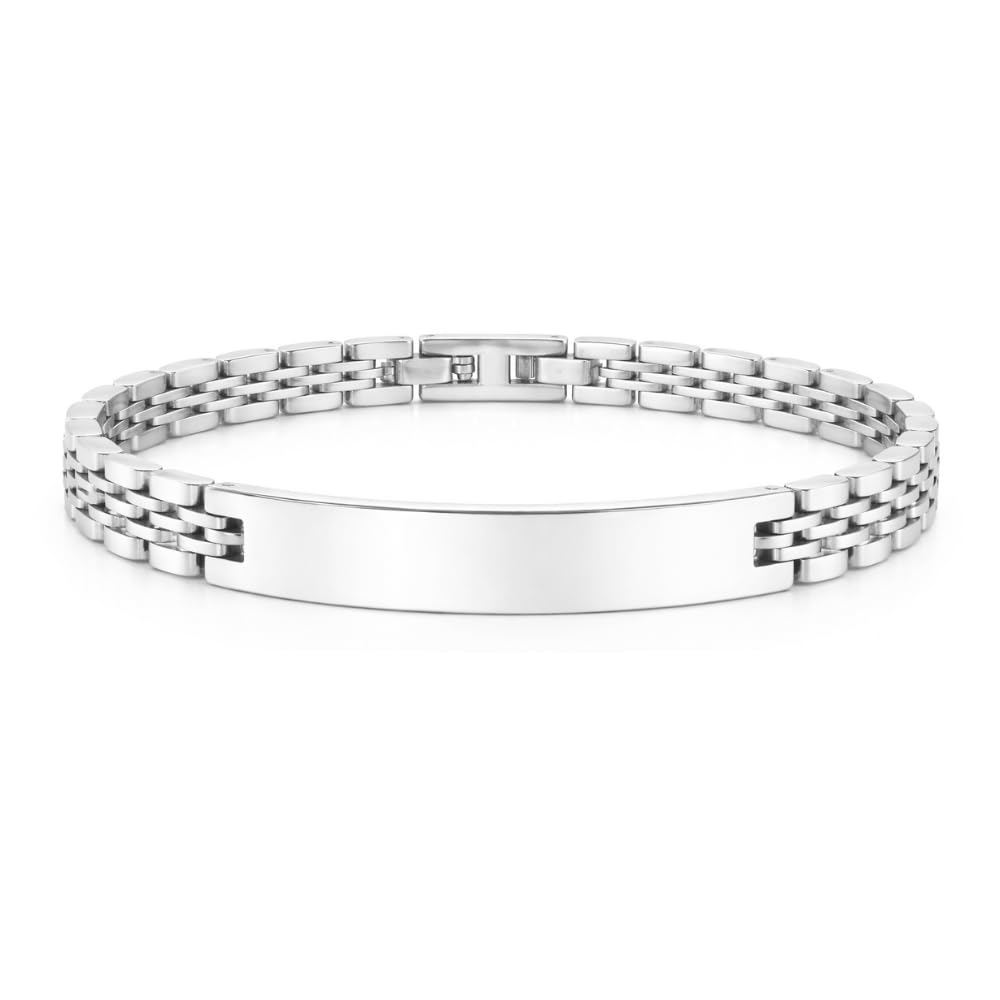 Bracciale Uomo Personalizzabile con Incisione in Acciaio Inox Maglia Jubilee – Gioiello Maschile Personalizzato con Frasi e Date – Idea Regalo Uomo