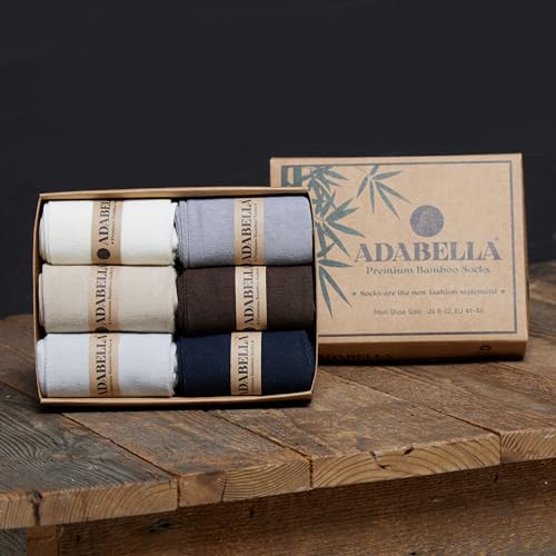 Mens Bamboo Rayon Crew Socks 6 Pack Gift Box Soft Breathable Moisture Wicking Thin Dress Socks Size 8-123