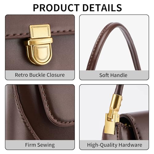 Shoulder Bag for Women Vintage Purse Fashion Classic Vegan Leather Clutch Tote Retro Handbag with Buckle Closure4