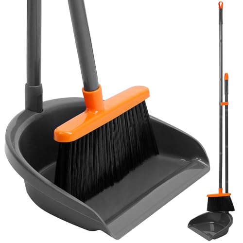 TreeLen Lightweight Upright Standing Broom and Dustpan Combo, 52'' Indoor Broom with Dustpan Combo Set for Home Kitchen Room Office Lobby
