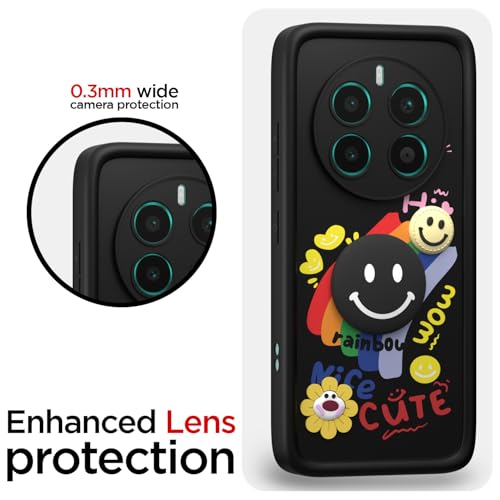 Image of Pikkme Back Cover for Realme 12 Plus 5G / P1 5G / Narzo 70 5G / 70 Pro 5G | Soft Silicone| Cute Rainbow Smile & 3D Cartoon Flower Design | Shockproof Raised Camera Protection Bumper Case (Black)