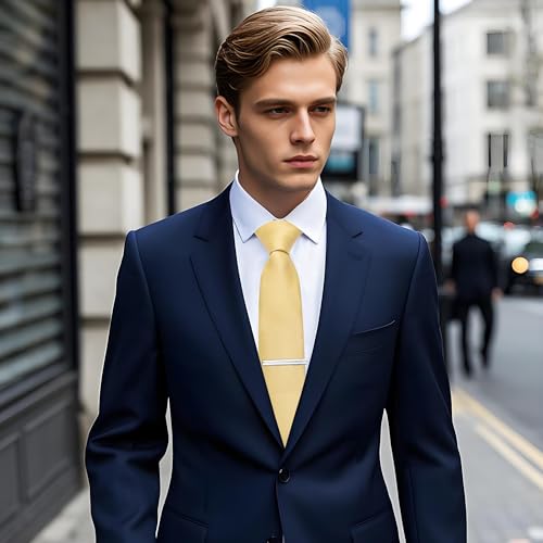 Image of YourTies Skinny Ties for Men Satin 2.4 inch Slim Necktie with Pocket Square Tie Clip Set Solid Color Wedding Party Business